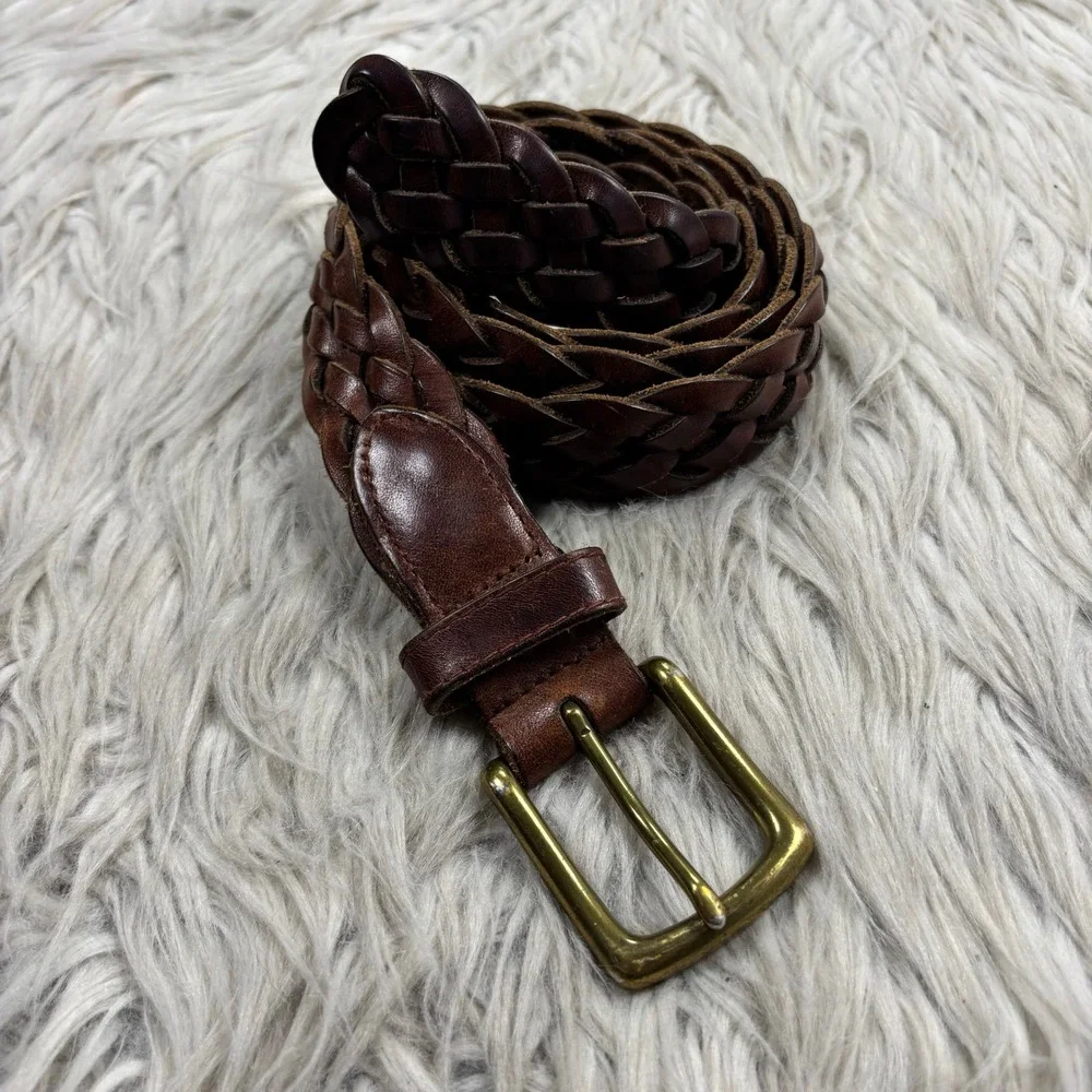 Eddie Bauer Men's 38 Brown Leather Woven Braided Waist Belt Classic